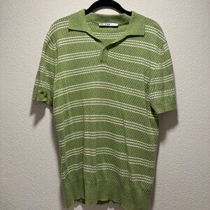 Mr. Turk Green Crochet Knit Short Sleeve Polo Shirt (Medium)